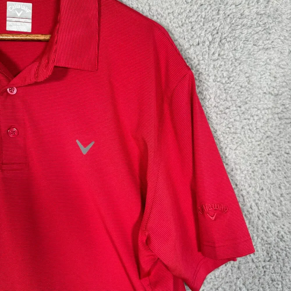 Callaway Mens Golf Stripe Polo XL Short Sleeve Red Opti Dri